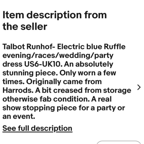 TALBOT Runhof Electric Blue Ruffle Evning, party dress size US8/38 - Picture 3 of 6